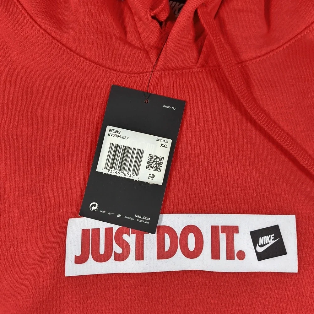 Nike Hoodie Mens XXL Red Just Do It Swoosh Logo Pullover Fleece BV5094 657 New
